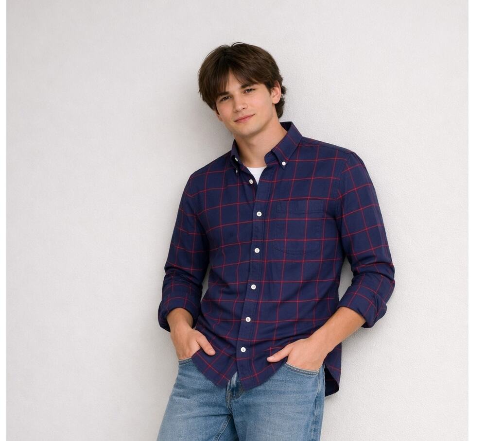 Abercrombie & Fitch Blue Red Windowpane Plaid Shirt Sz XS Stretch